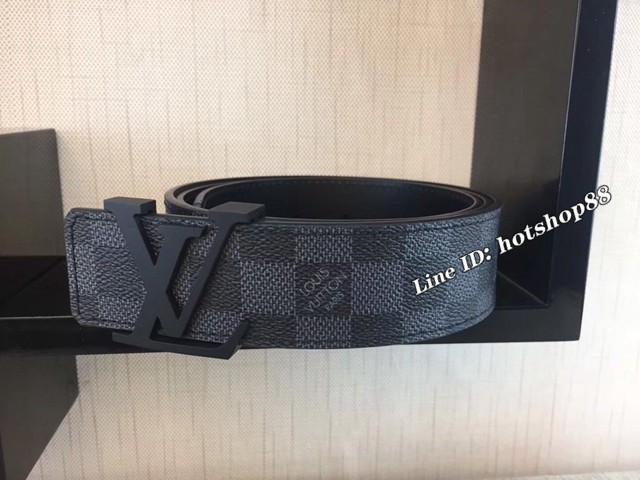 LV新款男士皮帶 路易威登精品原單腰帶 lv黑格皮帶  jjp2237